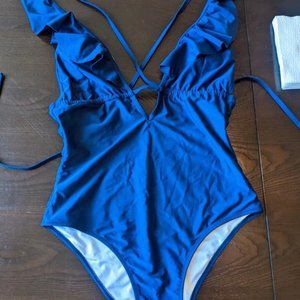 Cupshe Royal Blue Ruffle Crisscross One-Piece Swimsuit